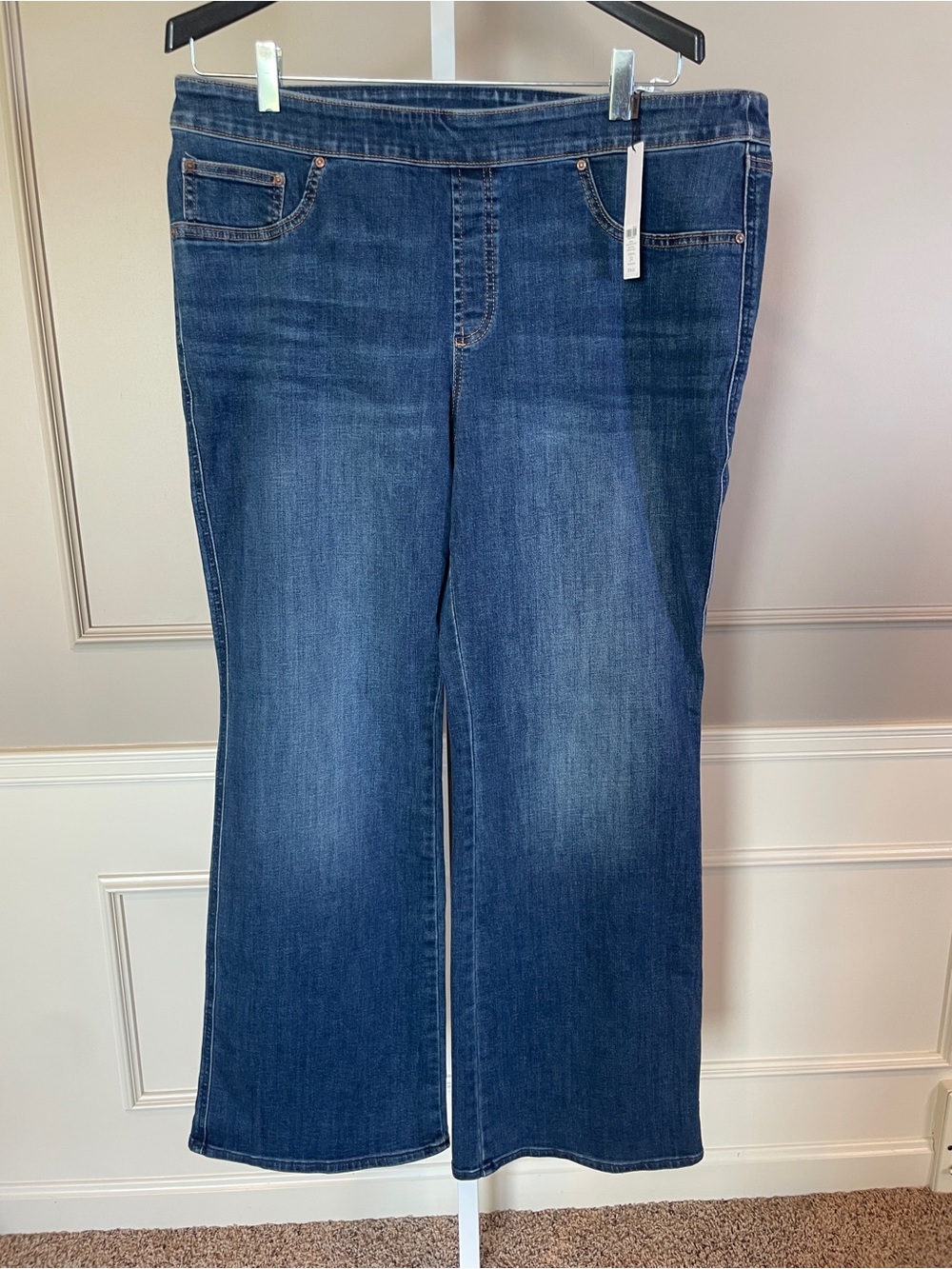 New Chico's Pull On Slim Boot Denim Jeans 16 3R Modern Bootcut Indigo Basic